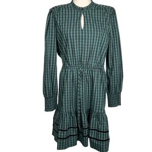 Draper James RSVP Dress Women L Green Black Tiered Ruffle Girlhoodcore‎ Preppy